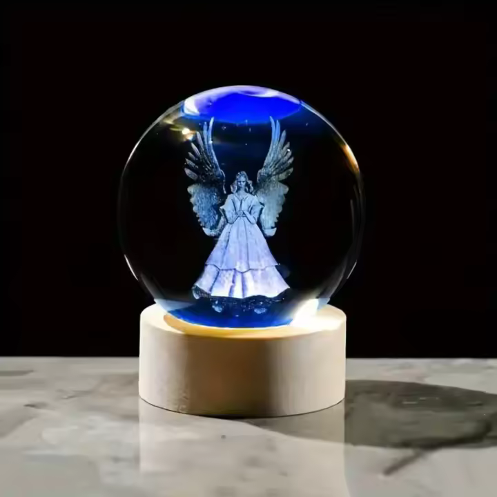 Lámpara De Noche De Cristal 3D Con Ángel Guardian Regalo Para Aniversario Cumpleaños O San Valentín Para Mujer Novia Madre - 1