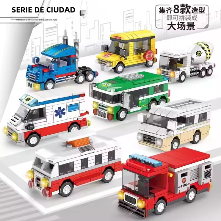 Nuevos Bloques De Construcción Ciudad Serie 8/1PCS Autobús Escolar Camper Camión Ambulancia Modelo Juguetes Educativos Para Niños Regalo Para Niños - 1