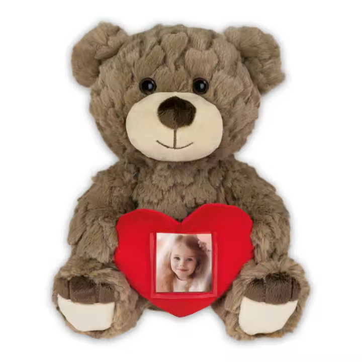 Zep Peluche Personalizable con foto, Teddy Brown, suave osito de peluche, color marrón, con corazón rojo para fotografía, temática de amor, apto para el hogar y la oficina, idea de regalo original. - 1