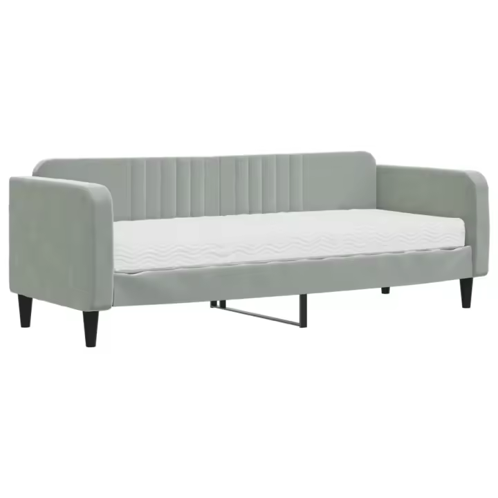 vidaXL Sofá cama con colchón terciopelo gris claro 80x200 cm - 1