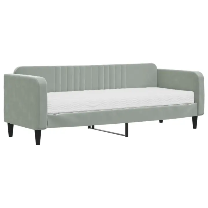 vidaXL Sofá cama con colchón terciopelo gris claro 80x200 cm - 1