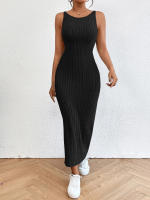 Vestido De Verano Sin Mangas Con Tirantes De Medio Tamaño Cuello Redondo Espalda Descubierta Tejido Ajustado De Pierna Un Solo Pasado Para Mujer - details 21