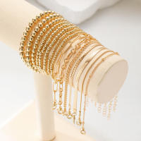 Set De 15 Pulseras Retro Punk Cubanas Para Mujer Elegantes De Color Oro Con Cuentas Huecas CCB Ajustables Moda Hip Hop Joyería - details 0