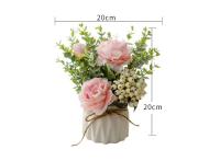Conjunto de Flores Artificiales - Jarrón de Cerámica con Cuerda de Yute, Rosas y Plantas Falsas para Decoración del Hogar - details 2