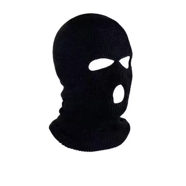 J.S ONDO Pasamontañas de 3 Agujeros Pasamontañas de Punto de 3 Agujero Máscara De Cara Completa, Balaclava Elástica de Esquí Sombrero para Moto, Prueba de Viento, Negro,Talla única - 1