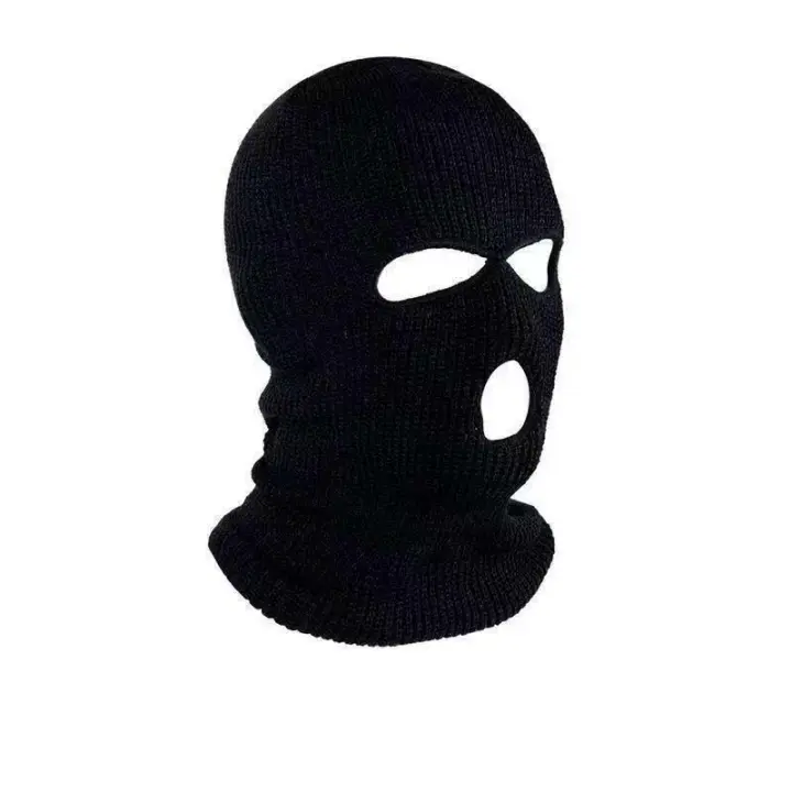 J.S ONDO Pasamontañas de 3 Agujeros Pasamontañas de Punto de 3 Agujero Máscara De Cara Completa, Balaclava Elástica de Esquí Sombrero para Moto, Prueba de Viento, Negro,Talla única - 1