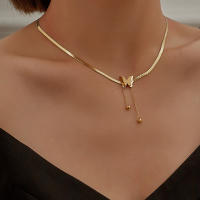 Collar De Cadena De Serpiente De Acero Inoxidable Mate Con Mariposa De Acero Titanio Para Mujer Joyería De Fiesta Statement - details 0