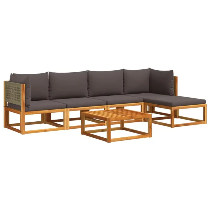 vidaXL Set de sofás de jardín con cojines 6 pzas madera maciza acacia - 1