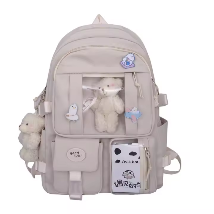 Mochila Kawaii De Japón Para Niñas De Escuela High School Con Múltiples Bolsillos Mochila Harajuku Para Mujeres De Nylon Resistente Color Negro Azul Blanco Rosa Morado - 1