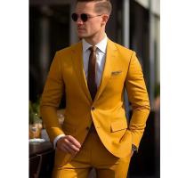 Traje Amarillo Para Hombre De Calidad Superior Estilo Slim Conjunto De 2 Piezas Chaqueta Y Pantalones Formal Para Bodas Y Vestimenta Elegante - details 2