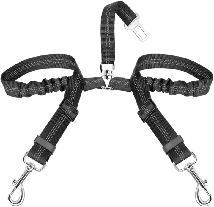 Cinturón De Seguridad Para Perros Ajustable Con Bungee Reflectante Y No Enredado De Dos Puntos Para Viajes En Vehículo Accesorio De Viaje Para Perros Universal - 1