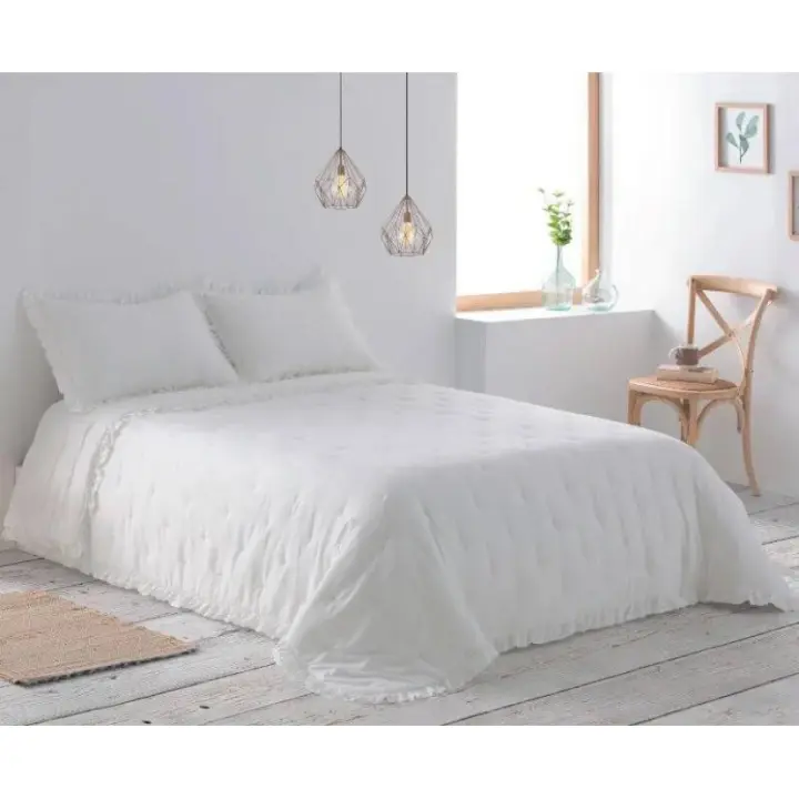 Colcha bouti Agadir capitoné de color blanco para cama de 135 cm. - 1