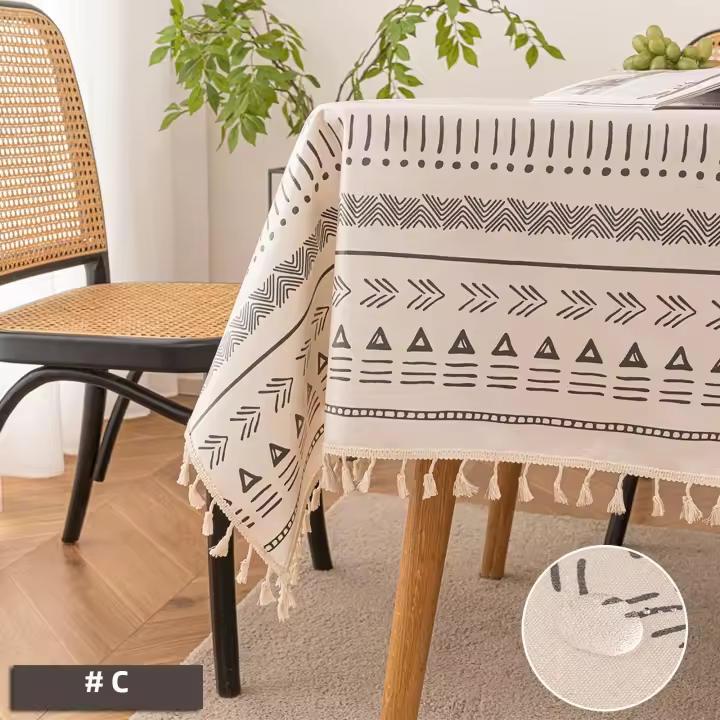 Mantel Bohemio Vintage Con Borlas Impermeable Y Antipolvo De Algodón Y Lino Para Patio Exterior Protección De Mesa Sin Arrugas - 1