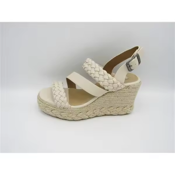 Sandalia cuña,  Mustang, beige, combinado liso y trenzado, plataforma, Mujer - 1