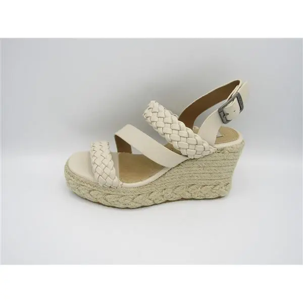 Sandalia cuña,  Mustang, beige, combinado liso y trenzado, plataforma, Mujer - 1