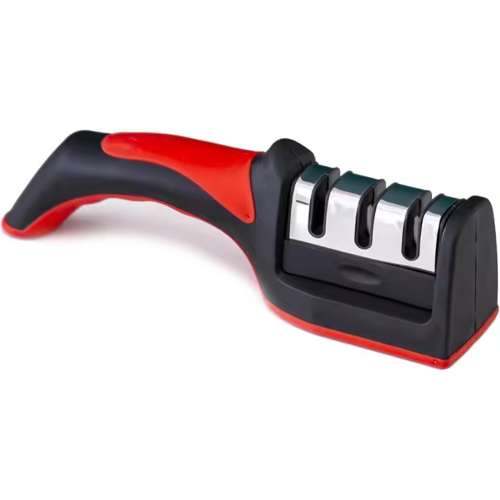 Afilador de cuchillos de cocina de 3 etapas, herramienta de Cocina multiusos de Mano para el hogar, de Tres USOS, de Piedra de afilar Negra y Roja, 8,27 pulgadas, color Rojo - 1