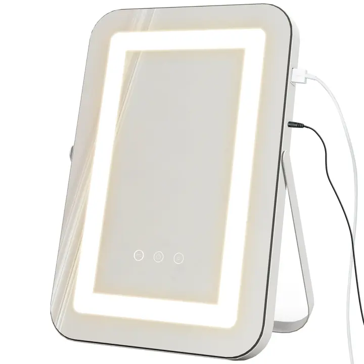 HOMCOM Espejo Maquillaje con Luz Espejo Tocador Giratorio 30x40 cm con 3 Modos de Iluminación Ajustables Interruptor Táctil Espejo de Aumento y Puerto USB Blanco - 1