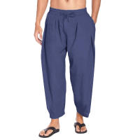 Nuevos Pantalones Harem De Lino Para Hombres Streetwear Joggers De Color Sólido Algodón Ligero Pantalones Casuales De Largo - details 3