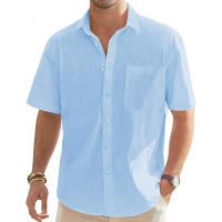 Camisa De Hombre De Algodón Y Lino Con Manga Corta Estilo Casual Para Vacaciones Playa Verano Con Bolsillo Cierre De Botones - details 3