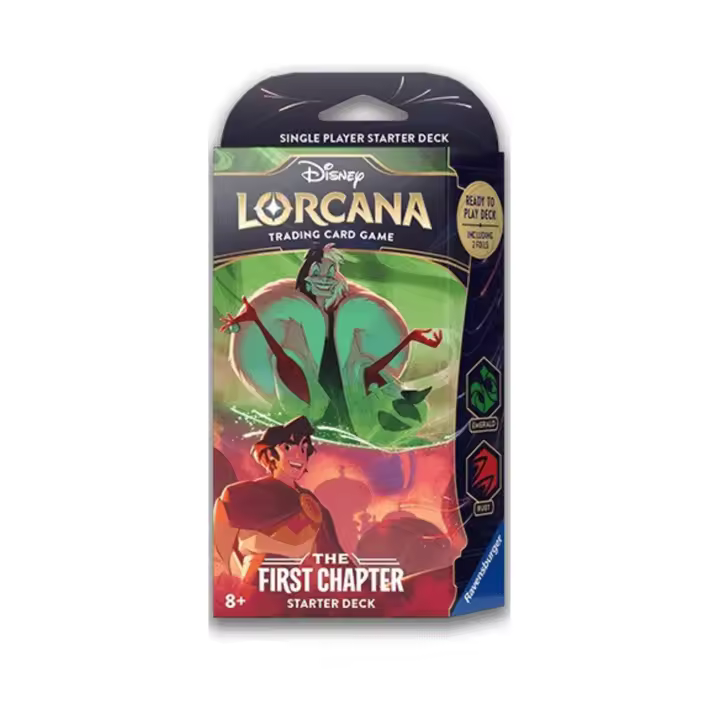 The First Chapter: Cruella / Aladdin - Emerald / Ruby Starter Deck LORCANA (Inglés). Ravensburger - 1
