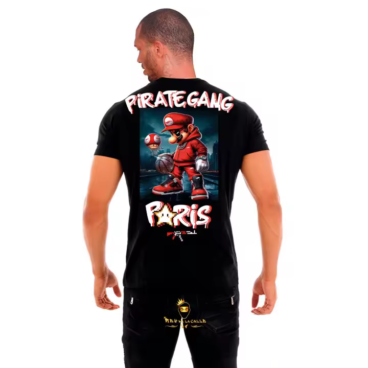 Camiseta Pirate Gang París Negra Pedrería Brillante Mario Bros - 1