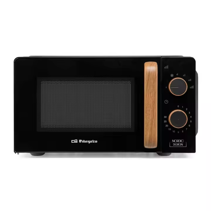 Orbegozo MI 2120 - Microondas con capacidad de 20 litros, diseño nórdico, asa de madera, 6 niveles de potencia, 700 W - 1