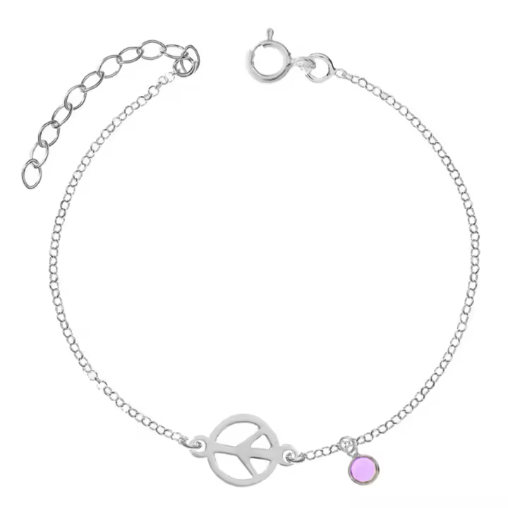 Tobillera de plata de ley con el primer símbolo de la paz - Joyería de jade - 1