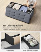 Banco de almacenaje plegable de terciopelo, taburete reposapiés con 2 cajas, 110x38x38 cm, capacidad 300 kg, para entrada y dormitorio, en gris paloma, gris pizarra, negro tinta, rosa caramelo - details 6