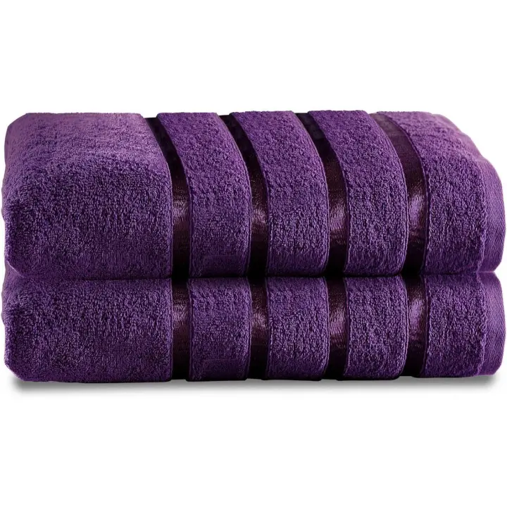 Toallas de baño Jumbo de Lujo, 100% Algodón Hilado en Anillo, Paquete de 2 Toallas Extra absorbentes Resistentes A LA decolor, Egipcio, Berenjena, 80x170 cm - 1