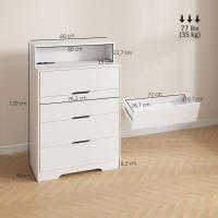 HOMCOM Cómoda de 4 Cajones con Estación de Carga, Cajonera para Dormitorio con Puerto USB, Puerto USB-C, Estante Abierto, 80x40x120 cm, Blanco - details 2