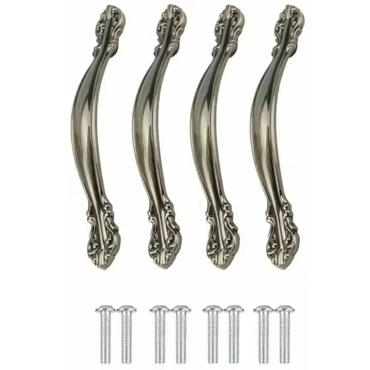 Manija para muebles vintage, 4 piezas, manijas para puertas de muebles, manijas para gabinetes de cocina, manijas para cajones talladas, manijas para armarios de aleación, con tornillos, centro de orificio de 96 mm - 1