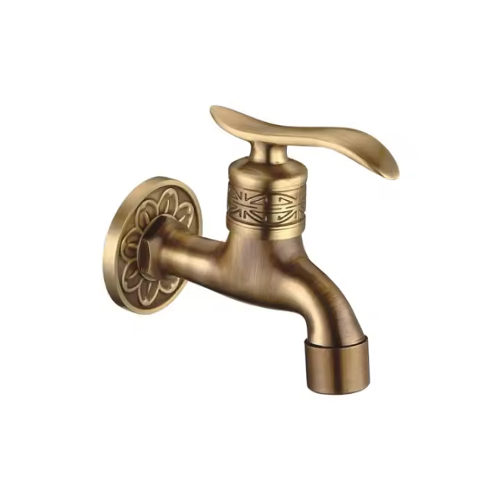 Grifo de Agua fría, Grifo de Lavadora con Manija de Palanca de montaje en pare de latón Antiguo para Baño - 1