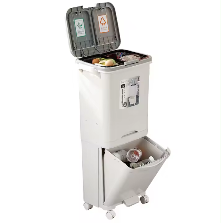 Cubo de Basura de Control de Olores de Doble Capa Extra Grande - Espacioso, Operado con Pedal, Separación Húmedo/Seco, Tapa Incluida, Perfecto para Almacenamiento y Organización en el Hogar - 1