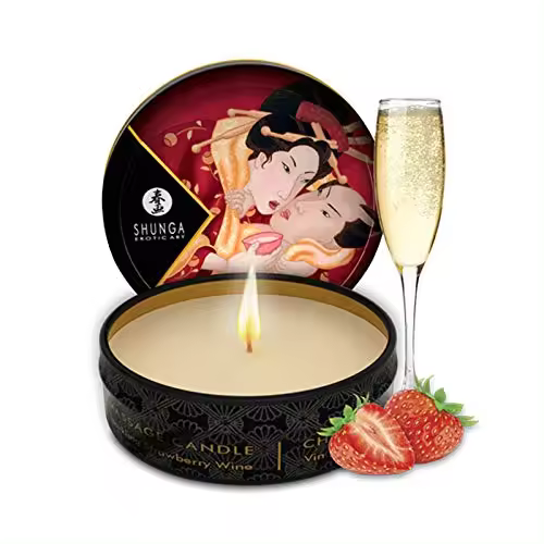Shunga Vela de Masaje Romance, Aroma de Vino Espumoso con Fresas, Color Blanco - 30 ml - 1