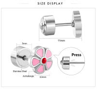 LUXUSTEEL Pendientes De Estilo De Flor Rosa Para Mujeres Niñas Y Niños Joyería De Lujo De Acero Inoxidable Con Cristal Redondo - details 3