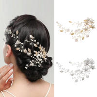 Diadema De Boda Hecha a Mano Con Perlas Y Rhinestones Flor De Metal Hoja Accesorios De Cabello Para Mujer Adorno Florido - details 0