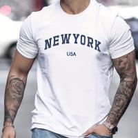 Camiseta De Verano Para Hombre Algodón 100% Estilo Casual Ajustada Y Deportiva Con Estampado De Nueva York USA Manga Corta Cuello Redondo Tallas Grandes - details 7