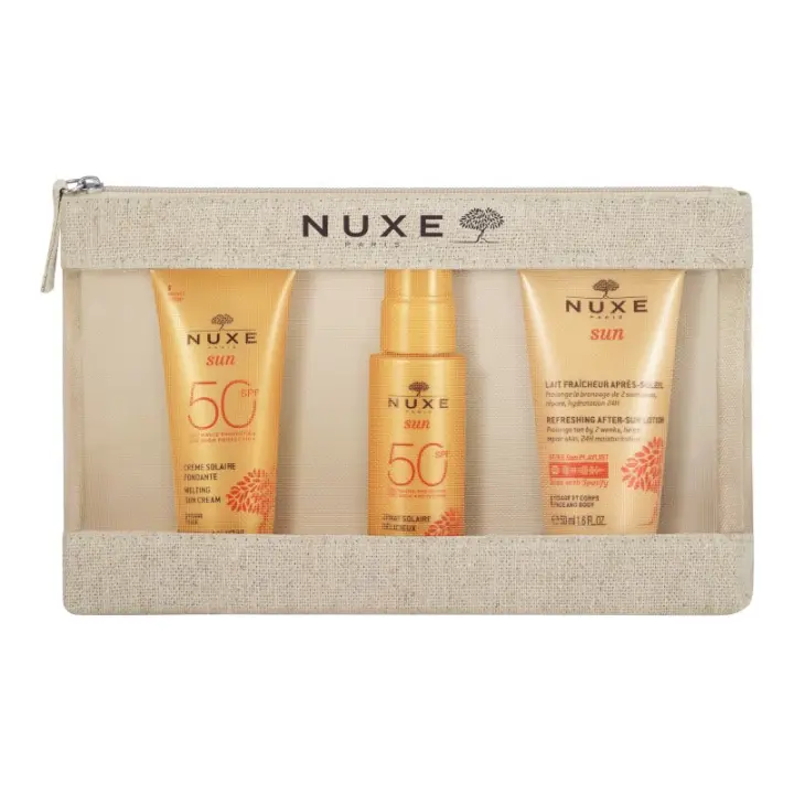Nuxe Sun Neceser Viaje Apto Para Avión Crema Sol Facial SPF50+ 30Ml Spray Leche Corporal SPF50+ 50ml Aftersun 50ml - 1
