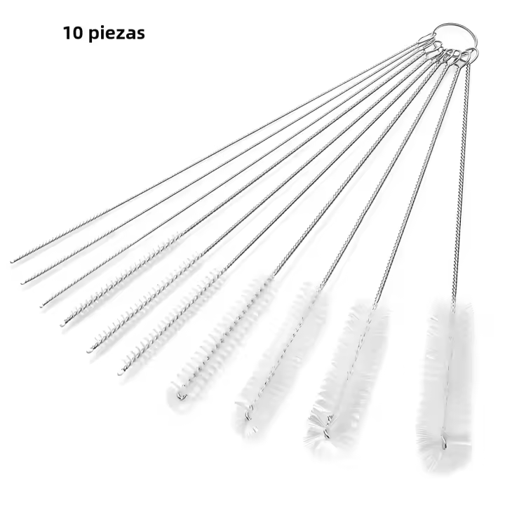 Limpieza De Botellas Y Tubos Con Cepillo De Acero Inoxidable Set De 10 Pinceles Suaves Para Vajilla Y Vidrio Herramienta De Cocina Ecológica Y Duradera - 1