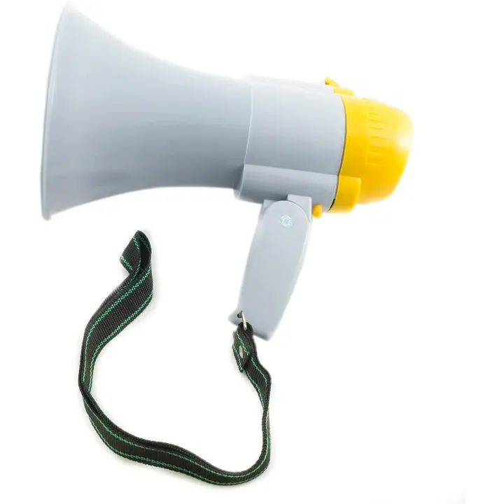 Megáfono portátil Profesional con Mango Plegable | Ajuste de Volumen, Sirena y grabadora de Sonido | 4 Pilas LR20 no incluídas | 25 x 15 cm | Potencia 10W | Amarillo, Naranja y Rojo | Marca RevolutionLine - 1