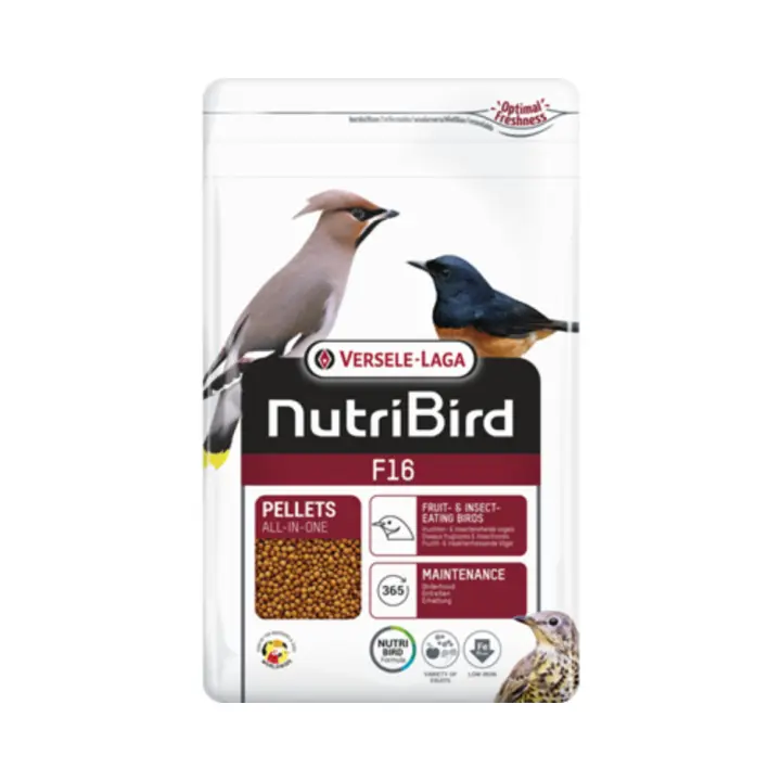 NUTRIBIRD F16 PARA INSECTÍVOROS Y FRUGÍVOROS 800g. Alimento de mantenimiento  compuesto por pellets extruidos que proporcionan una nutrición equilibrada para mantener la buena salud de las aves y satisfacer sus necesidades dietéticas - 1