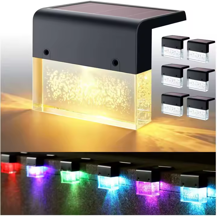 Luces solares para terraza, vallas exteriores, luces solares para escalones, barandillas, paredes, LED, impermeables, color blanco cálido/cambio de color, decoración de patio - 1