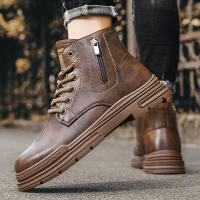 Botas De Cuero Casual Para Hombre Invierno Botas De Trabajo Antideslizantes Alta Top Ankle Biker Zapatos Negros De Diseñador Botines De Tacón Plano Redondos - details 9