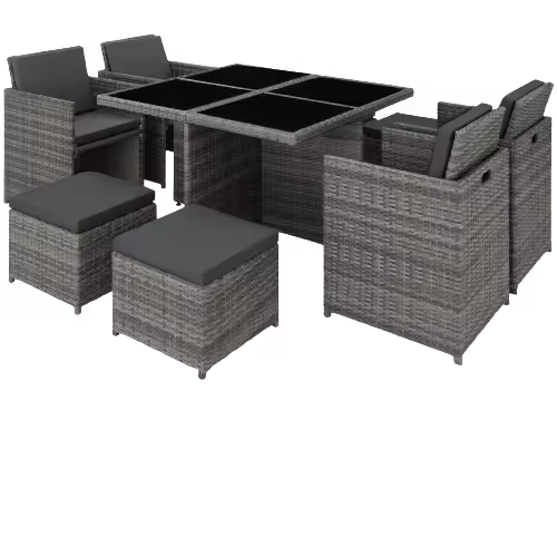 Tectake - Conjunto de ratán y aluminio MANHATTAN  Cojines extraíbles con acolchado de aprox. 5 cm  Estructura de aluminio  Incluye funda protectora y tornillos de acero inoxidable  2 juegos de fundas intercambiables - 1