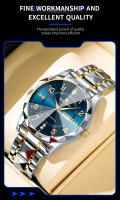 Reloj De Lujo Para Hombre Con Dial De Diamante Y Correa De Acero Inoxidable Reloj Deportivo Con Luz Nocturna Y 3Bar Estilo Negocios Color Azul Y Oro - details 2