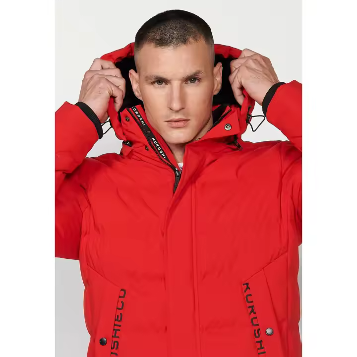 Gabardina Koroshi con capucha con cuello, cremallera frontal y bolsillo rojo para hombre - 1