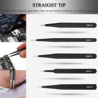 Juego De Pinzas Antiestáticas ESD 10Pc Acero Inoxidable De 1.5mm Para Reparación De Electrónica Soldering Artesanía Joyería - details 4