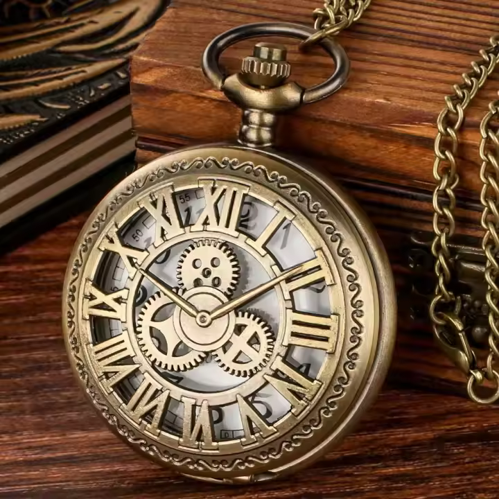 Reloj De Bolsillo Cuarzo Retro Steampunk Para Hombres Con Cadena Accesorios Estilo Antiguo Colgante De Pendiente Para Regalo - 1