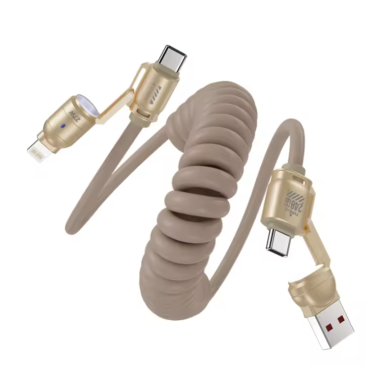 Cable USB Tipo C QOOVI 240W 4-en-1 Retráctil Super Carga Rápida Para iPhone 16 14 Laptop Samsung Xiaomi Con LED Y Transferencia De Datos Hasta 480Mbps - 1