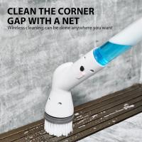 Cepillo de limpieza eléctrico giratorio de mango largo con 5 accesorios Cepillo de limpieza de baño Fregador eléctrico inalámbrico para duchas, lavabos y superficies (blanco) Limpiador de azulejos de baño - details 5